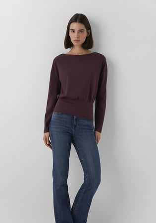 Bel Detaylı Kayık Yaka Bordo Top 1620088-70223