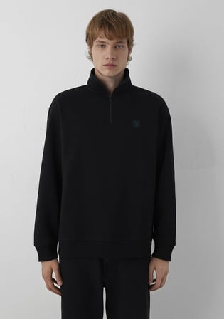 Yarı Fermuarlı Siyah Sweatshirt 0S20105-900