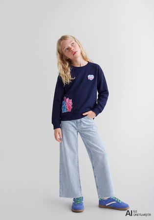 Lilo &amp; Stitch Baskılı Lacivert Sweatshirt 7S20026-84371