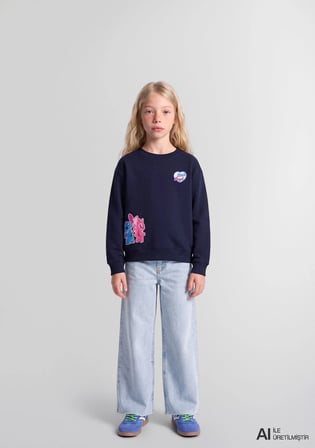 Lilo &amp; Stitch Baskılı Lacivert Sweatshirt 7S20026-84371