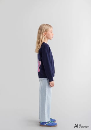 Lilo &amp; Stitch Baskılı Lacivert Sweatshirt 7S20026-84371
