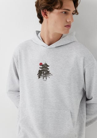 Japonya Temalı Kapüşonlu Gri Sweatshirt 0S20140-80196