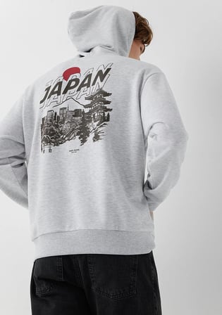 Japonya Temalı Kapüşonlu Gri Sweatshirt 0S20140-80196