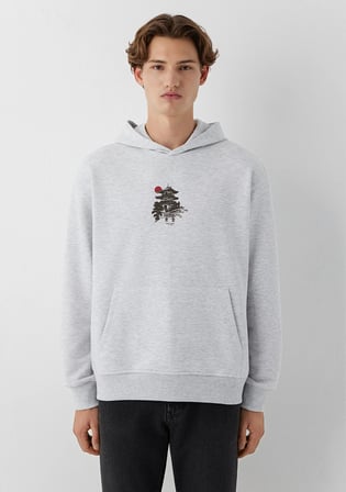 Japonya Temalı Kapüşonlu Gri Sweatshirt 0S20140-80196