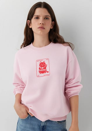 Kedi Baskılı Pembe Sweatshirt 1S20086-71008