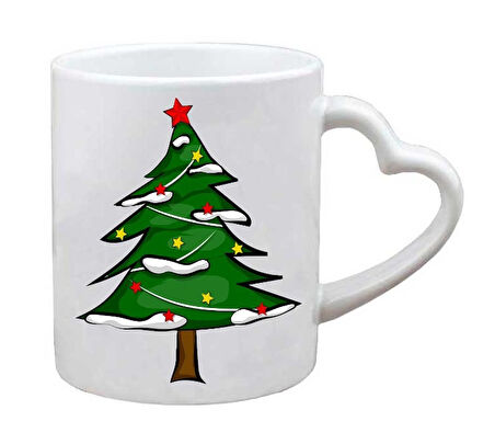 Kişiye Özel Yılbaşı Ağacı Merry Christmas Yeni Yıl Kalp Kulplu Kupa Bardak