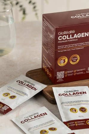 Tip 1 & 3 Hidrolize Kolajen Peptitleri 10.000 Mg, Hiyalüronik Asit, Glutatyon, Elastin, C Vitamini | 90 Saşe (3 Aylık Kullanım Paketi)