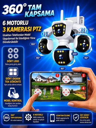 IOMA SG407 4 KAMERALI 3PTZ'li 4G Solar Güvenlik Kamerası 10X ZOOM HİEASY