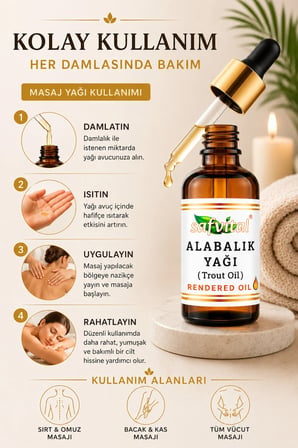 Alabalık Yağı 50 ml Masaj Yağı Vücut Bakım Yağı Cilt Bakımı İçin Nemlendirici ve Besleyici Yağ Premium Bakım Yağı