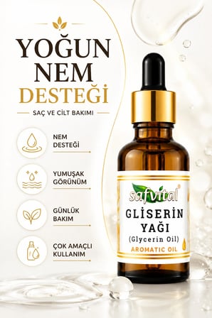Gliserin Yağı 50 ml Aromatik Bakım Yağı Cilt Nemlendirme Saç Bakım Yumuşak ve Pürüzsüz Görünüm Premium Bakım