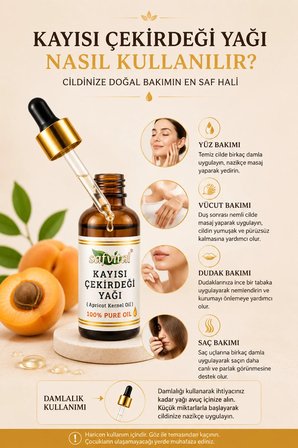 Kayısı Çekirdeği Yağı Soğuk Pres 50 ml Cilt Bakım ve Nemlendirici Yüz Bakım Yağı Doğal Bakım Premium Bakım Yağı