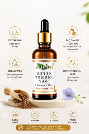 Keten Tohumu Yağı 50 Ml Soğuk Pres Saç Bakımı Cilt Bakımı Omega İ̇Çerikli Doğal Bakım Yağı Premium Bakım Yağı