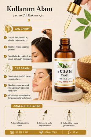Susam Yağı 50 ML Soğuk Pres Doğal Saç Bakım Yağı Besleyici Nemlendirici Yoğun Bakım Desteği Premium Bakım