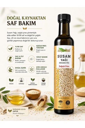 Susam Yağı 250 Ml Soğuk Pres  Doğal Bitkisel Bakım Ve Premium Gıda Kalitesinde Yağ