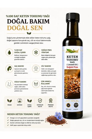 Keten Tohumu Yağı 250 Ml Soğuk Pres  Çok Amaçlı Doğal Saç Cilt Ve Premium Vücut Bakım Yağı
