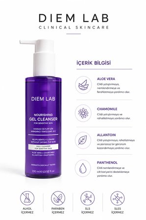 DIEM LAB Arındırıcı Yüz Temizleme Jeli Hassas Ciltler İçin 200 ml Aloe Vera ve Vitamin B5