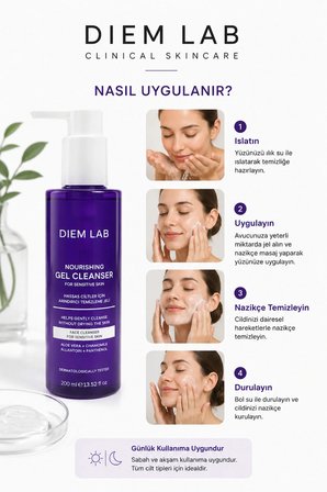 DIEM LAB Arındırıcı Yüz Temizleme Jeli Hassas Ciltler İçin 200 ml Aloe Vera ve Vitamin B5