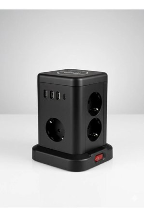 Akım Korumalı Priz Kablosuz Şarj İstasyonu 7x Soket 3x USB 1xType-C Kablolu Grup Priz Çoğaltıcı