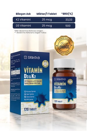 Erbatab D3 Vitamini ve K2 Vitamini İçeren Takviye Edici Gıda