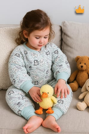 2.5 Tog Yorgan Gerektirmeyen Kalın Elyaf Dolgulu Çocuk Uyku Tulumu Pamuk Astarlı Unisex 6020