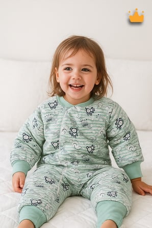 2.5 Tog Yorgan Gerektirmeyen Kalın Elyaf Dolgulu Çocuk Uyku Tulumu Pamuk Astarlı Unisex 6020