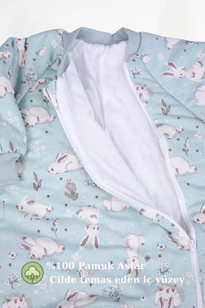 2.5 Tog Yorgan Gerektirmeyen Kalın Elyaf Dolgulu Çocuk Uyku Tulumu Pamuk Astarlı Unisex 6020