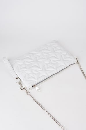 Kadın Beyaz Yıldız Nakışlı Suni Deri Bilek Ve Zincir Askılı Portföy El Ve Clutch Çanta