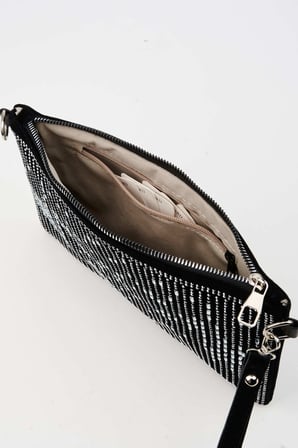 Kadın Dikey Gümüş Taşlı Süet Bilek Askılı Ve Zincir Askılı Portföy El Ve Clutch Çanta