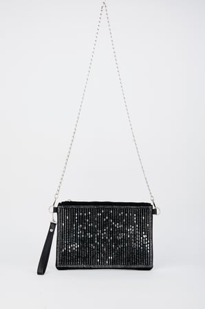 Kadın Dikey Gümüş Taşlı Süet Bilek Askılı Ve Zincir Askılı Portföy El Ve Clutch Çanta