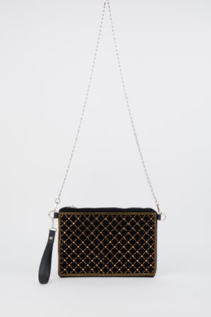 Kadın Kapitone Altın Taşlı Süet Bilek Askılı Ve Zincir Askılı Portföy El Ve Clutch Çanta