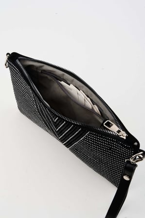 Kadın V Gümüş Taşlı Süet Bilek Askılı Ve Zincir Askılı Portföy El Ve Clutch Çanta