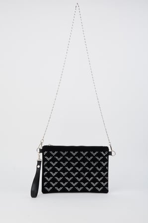 Kadın Sıralı V Gümüş Taşlı Süet Bilek Askılı Ve Zincir Askılı Portföy Ve Clutch Çanta