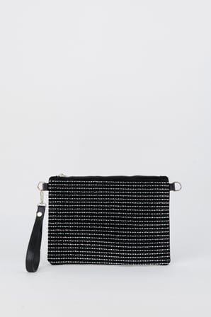 Kadın Sıralı Gümüş Taşlı Süet Bilek Askılı Ve Zincir Askılı Portföy El Ve Clutch Çanta