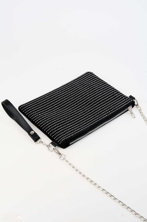 Kadın Sıralı Gümüş Taşlı Süet Bilek Askılı Ve Zincir Askılı Portföy El Ve Clutch Çanta