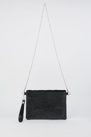Kadın Sıralı Gümüş Taşlı Süet Bilek Askılı Ve Zincir Askılı Portföy El Ve Clutch Çanta