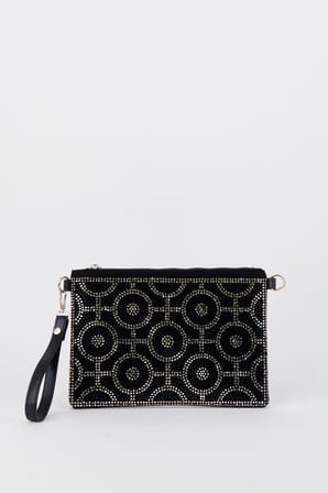 Kadın Halka Altın Taşlı Süet Bilek Askılı Ve Zincir Askılı Portföy El Ve Clutch Çanta