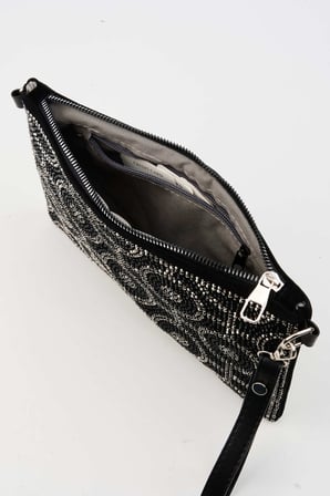 Kadın Halka Altın Taşlı Süet Bilek Askılı Ve Zincir Askılı Portföy El Ve Clutch Çanta