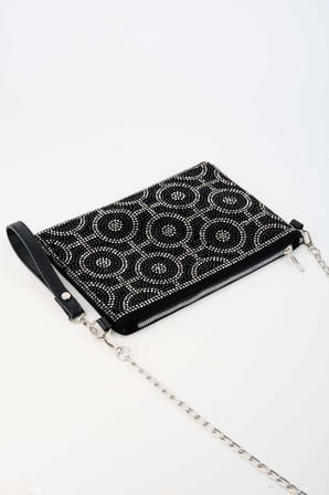 Kadın Halka Altın Taşlı Süet Bilek Askılı Ve Zincir Askılı Portföy El Ve Clutch Çanta