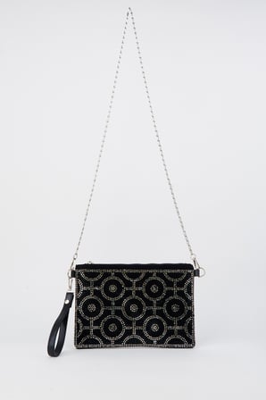 Kadın Halka Altın Taşlı Süet Bilek Askılı Ve Zincir Askılı Portföy El Ve Clutch Çanta