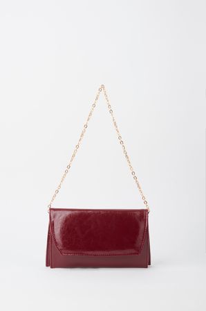 Kadın Bordo Zarf Tasarım 2 Bölmeli Mini Zincir Askılı Çıt Çıt Kapama Clutch Ve El Çantası