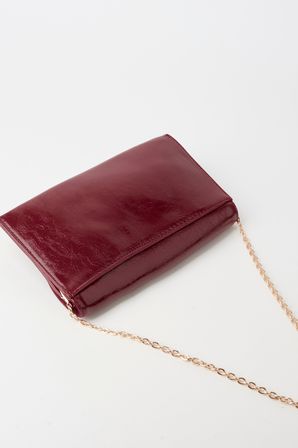 Kadın Bordo Zarf Tasarım 2 Bölmeli Mini Zincir Askılı Çıt Çıt Kapama Clutch Ve El Çantası
