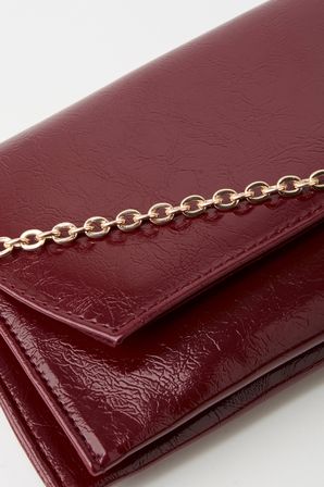 Kadın Bordo Zarf Tasarım 2 Bölmeli Mini Zincir Askılı Çıt Çıt Kapama Clutch Ve El Çantası