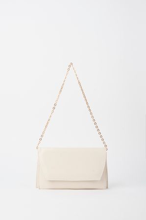 Kadın Krem Zarf Tasarım 2 Bölmeli Mini Zincir Askılı Çıt Çıt Kapama Clutch Ve El Çantası