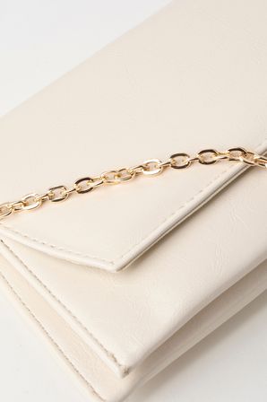 Kadın Krem Zarf Tasarım 2 Bölmeli Mini Zincir Askılı Çıt Çıt Kapama Clutch Ve El Çantası