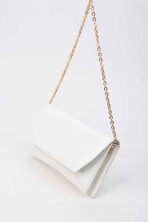 Kadın Beyaz Zarf Tasarım 2 Bölmeli Mini Zincir Askılı Çıt Çıt Kapama Clutch Ve El Çantası