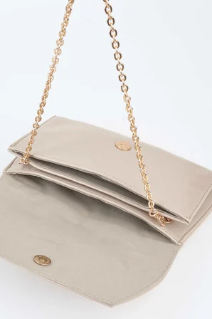 Kadın Vizon Zarf Tasarım 2 Bölmeli Mini Zincir Askılı Çıt Çıt Kapama Clutch Ve El Çantası