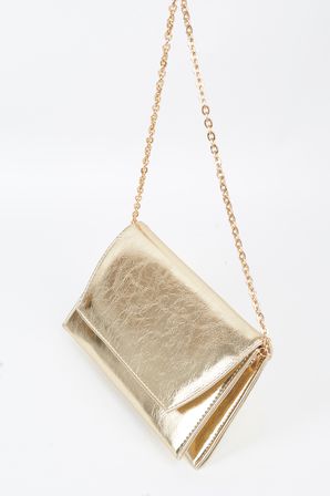 Kadın Gold Zarf Tasarım 2 Bölmeli Mini Zincir Askılı Çıt Çıt Kapama Clutch Ve El Çantası