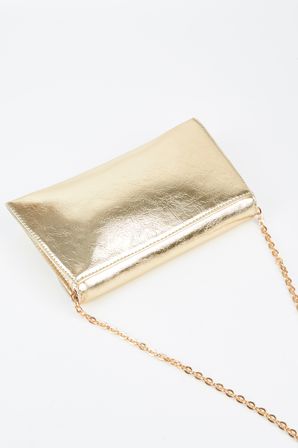 Kadın Gold Zarf Tasarım 2 Bölmeli Mini Zincir Askılı Çıt Çıt Kapama Clutch Ve El Çantası