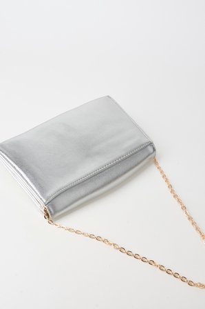 Kadın Gümüş Rugan Zarf Tasarım 2 Bölmeli Mini Zincir Askılı Çıt Çıt Kapama Clutch Ve El Çantası