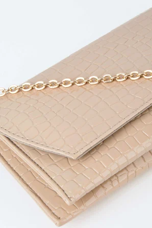 Kadın Croco Vizon Zarf Tasarım 2 Bölmeli Mini Zincir Askılı Çıt Çıt Kapama Clutch Ve El Çantası